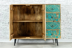 Urban Loft Handmade Solid Mango Wood Carved 4 Drawers 2 Door Sideboard