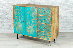 Urban Loft Handmade Solid Mango Wood Carved 4 Drawers 2 Door Sideboard