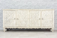 Urban Loft Handmade Solid Mango Wood Carved 4 Doors Sideboard on White