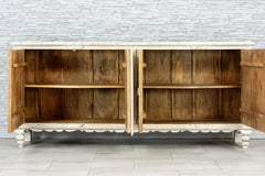 Urban Loft Handmade Solid Mango Wood Carved 4 Doors Sideboard on White