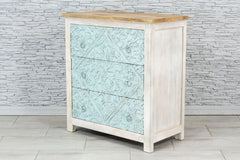 Urban Loft Handmade Solid Mango Wood Carved Chest of Drawers in Blue White