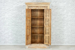 Urban Loft Handmade Solid Mango Wood Jali Carving Cupboard Cabinet Natural