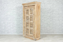 Urban Loft Handmade Solid Mango Wood Jali Carving Cupboard Cabinet Natural