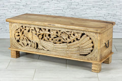 Urban Loft Handmade Solid Mango Wood Peacock Carvings Blanket Trunk Box Coffee Table