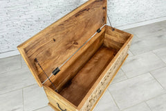 Urban Loft Handmade Solid Mango Wood Peacock Carvings Blanket Trunk Box Coffee Table