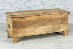 Urban Loft Handmade Solid Mango Wood Peacock Carvings Blanket Trunk Box Coffee Table