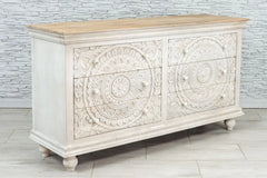 Urban Loft Handmade Solid Mango Wood Carved Chest of Drawers in White