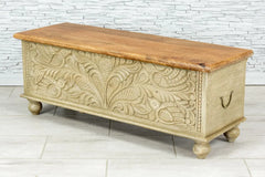 Urban Loft Handmade Solid Mango Wood Floral Carved Blanket Trunk Box