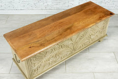 Urban Loft Handmade Solid Mango Wood Floral Carved Blanket Trunk Box