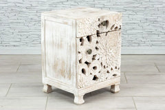 Urban Loft Handmade Solid Mango Wood Carved Bedside Table in White