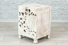 Urban Loft Handmade Solid Mango Wood Carved Bedside Table in White