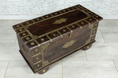 Handmade Indian Furniture Solid Hard Wood Storage Chest With Brass Fittings Brown