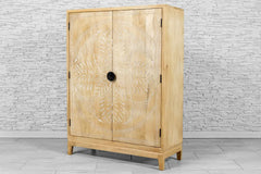 Urban Loft Handmade Solid Mango Wood Mandala Carvings 2 Doors Cupboard Cabinet