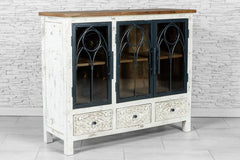 Urban Loft Handmade Solid Mango Wood Carved Sideboard With Iron Work