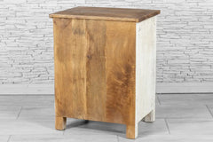 Urban Loft Handmade Solid Mango Wood Floral Carved Bedside Table in Distressed White