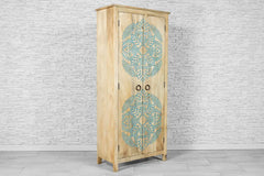 Urban Loft Handmade Solid Mango Wood Carved 2 Doors Cupboard Cabinet