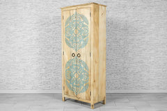 Urban Loft Handmade Solid Mango Wood Carved 2 Doors Cupboard Cabinet