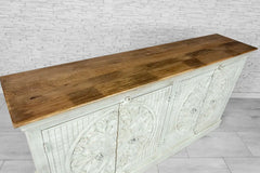 Urban Loft Handmade Solid Mango Wood Carved Sideboard With Natural Top  White