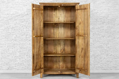 Urban Loft Handmade Solid Mango Wood Carved Brass Work Cupboard Cabinet