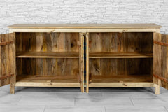 Urban Loft Handmade Solid Mango Wood Carved 4 Doors Sideboard