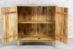 Urban Loft Handmade Solid Mango Wood Carved 2 Doors Cabinet Natural