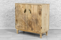 Urban Loft Handmade Solid Mango Wood Carved 2 Doors Cabinet Natural