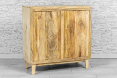 Urban Loft Handmade Solid Mango Wood Carved 2 Doors Cabinet Natural