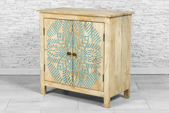 Urban Loft Handmade Solid Mango Wood Carved 2 Doors Cabinet