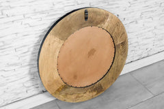 Urban Loft Handcrafted Solid Mango Wood Carved Round Mirror Frame in Black Rustic