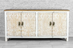 Urban Loft Handmade Solid Mango Wood Carved 4Doors Sideboard