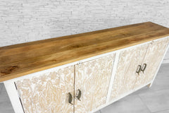 Urban Loft Handmade Solid Mango Wood Carved 4Doors Sideboard