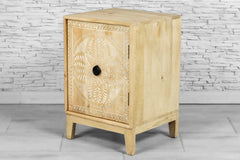 Urban Loft Classic Handmade Solid Mango Wood Carved 1 Door Bedside Table