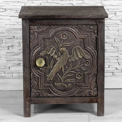 Urban Loft Handmade Solid Mango Wood Carved Beside Table in Black