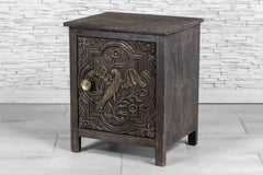 Urban Loft Handmade Solid Mango Wood Carved Beside Table in Black