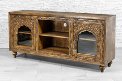 Urban Loft Classic Handmade Solid Mango Wood Carved Tv Unit Brown