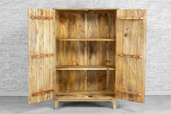 Urban Loft Handmade Solid Mango Wood Carved 2 Doors Cupboard Cabinet Natural