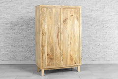 Urban Loft Handmade Solid Mango Wood Carved 2 Doors Cupboard Cabinet Natural