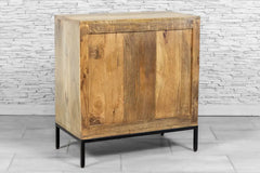 Urban Loft Handmade Solid Mango Wood Carved 2 Door Cabinet On Metal Stand