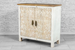 Urban Loft Handmade Solid Mango Wood Carved 2 Doors Cabinet