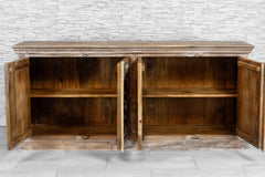 Urban Loft Handcrafted Solid Mango Wood Carved 4 Door Sideboard Whitewash