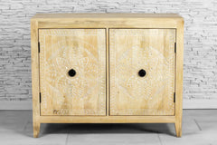 Urban Loft Classic Handmade Solid Mango Wood Carved 2 Doors Sideboard