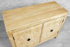 Urban Loft Classic Handmade Solid Mango Wood Carved 2 Doors Sideboard