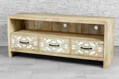 Urban Loft Classic Handmade Solid Mango Wood Carved 3 Drawers Tv Unit