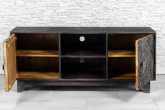 Urban Loft Handmade Solid Mango Wood Carved 2 Door TV Unit in Black