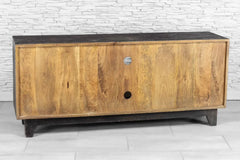 Urban Loft Handmade Solid Mango Wood Carved 3 Doors Sideboard in Black