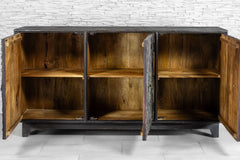 Urban Loft Handmade Solid Mango Wood Carved 3 Doors Sideboard in Black