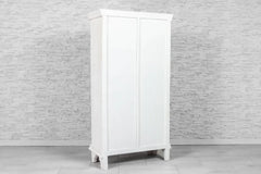 Urban Loft Handmade Solid Mango Wood Carved Glass Doors Cabinet in White