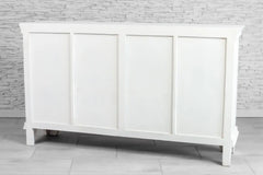 Urban Loft Handmade Solid Mango Wood Carved Glass Doors Sideboard in All White