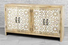 Urban Loft Classic Handmade Solid Mango Wood Carved 4 Doors Sideboard