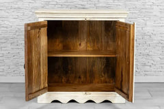 Urban Loft Handmade Solid Mango Wood Carved 2 Door Cabinet Bleached